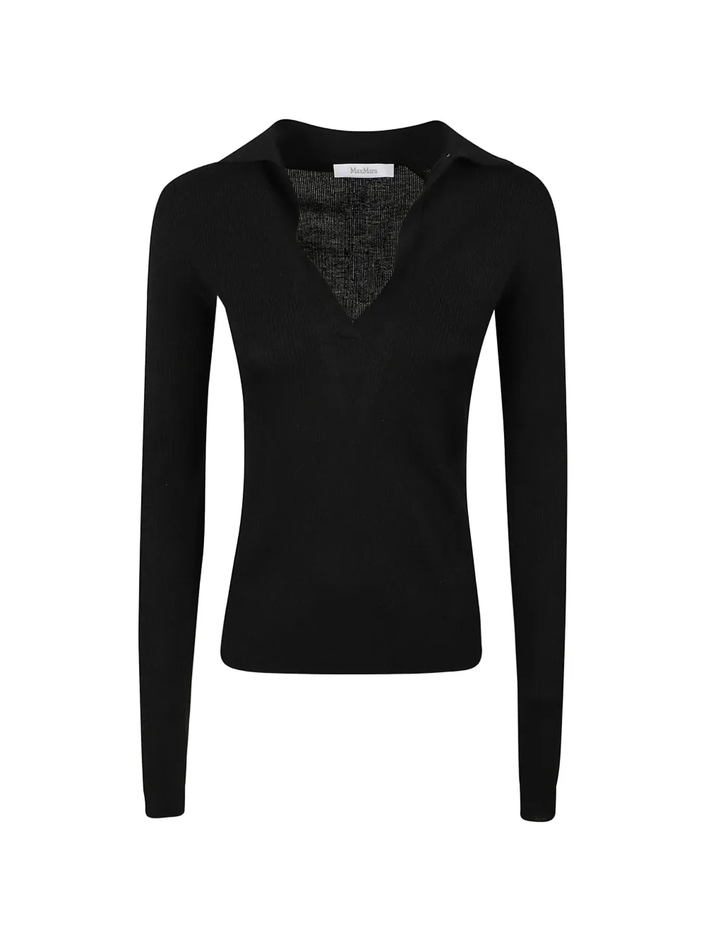 Max Mara ribbed-knit V-neck polo top - Nero