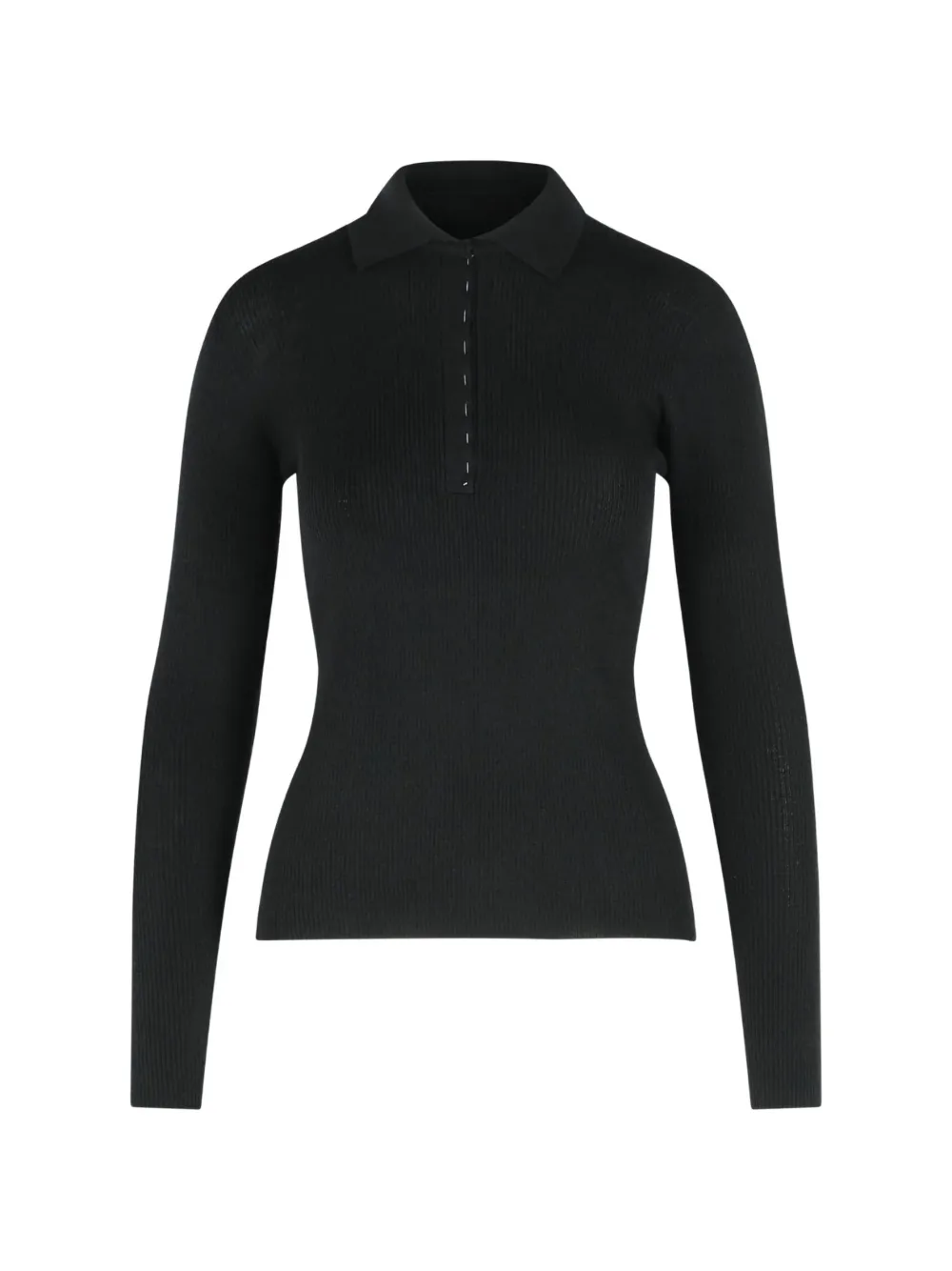 Max Mara ribbed-knit V-neck polo top Zwart