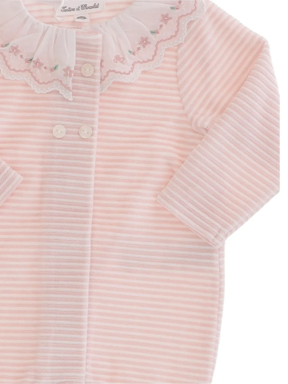 Tartine Et Chocolat Gestreepte onesie met ruches en borduurwerk Roze