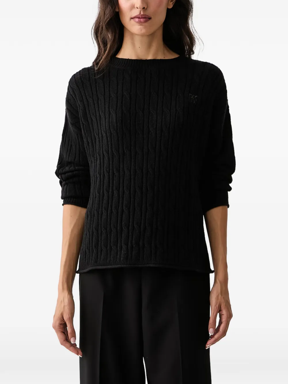 DKNY cable-knit logo-patch sweater Zwart