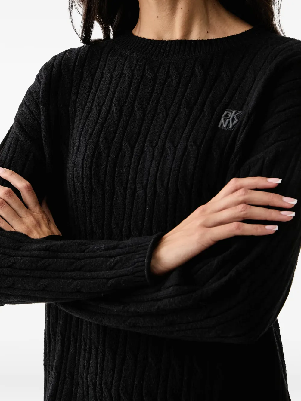 DKNY cable-knit logo-patch sweater Zwart