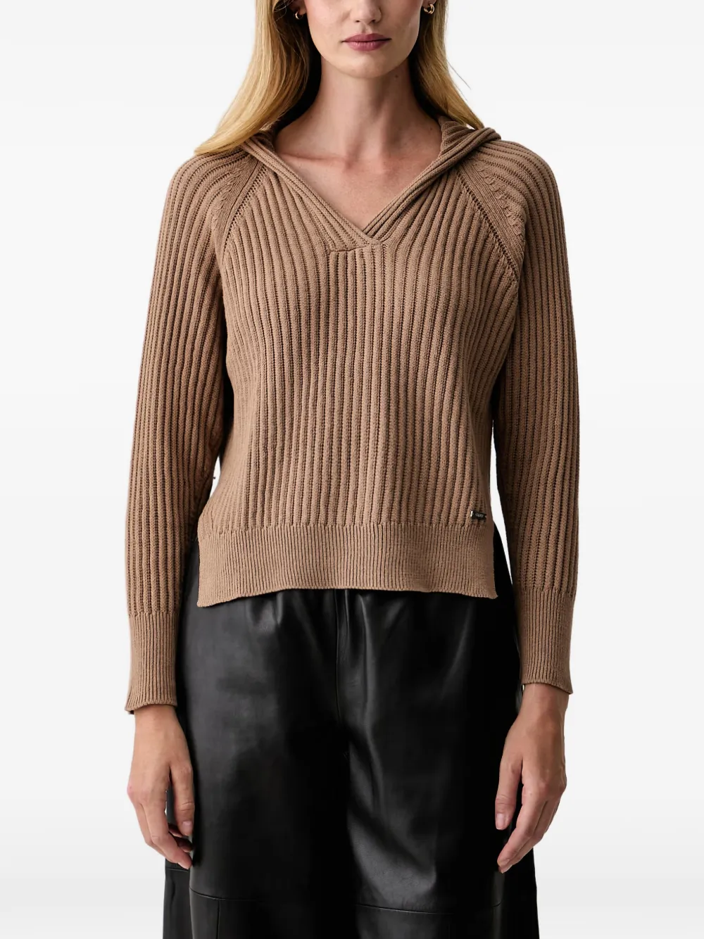DKNY ribbed-knit raglan-sleeve hoodie