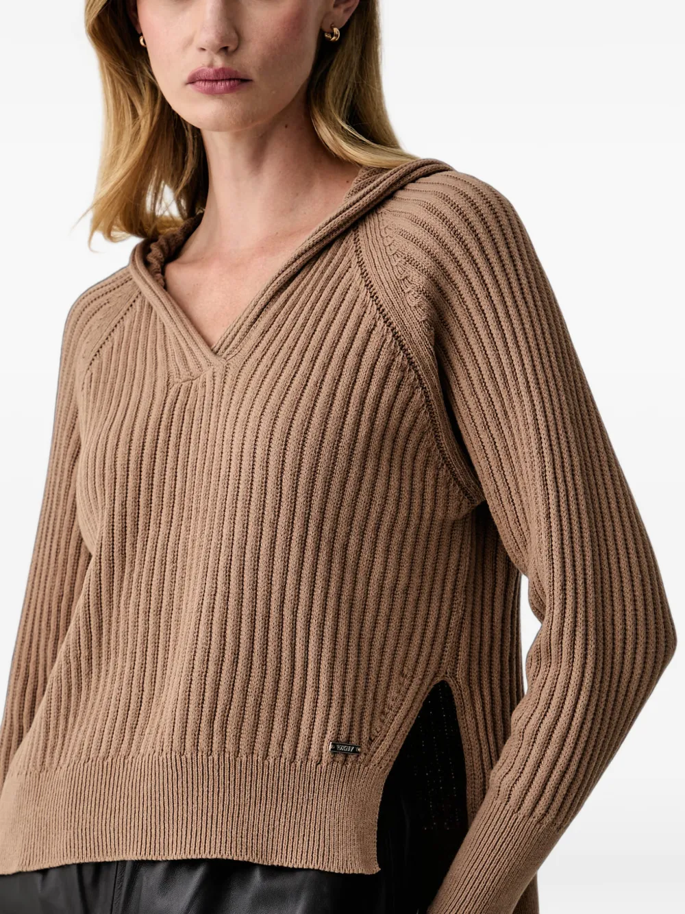 DKNY Ribgebreide hoodie met raglan mouwen Beige