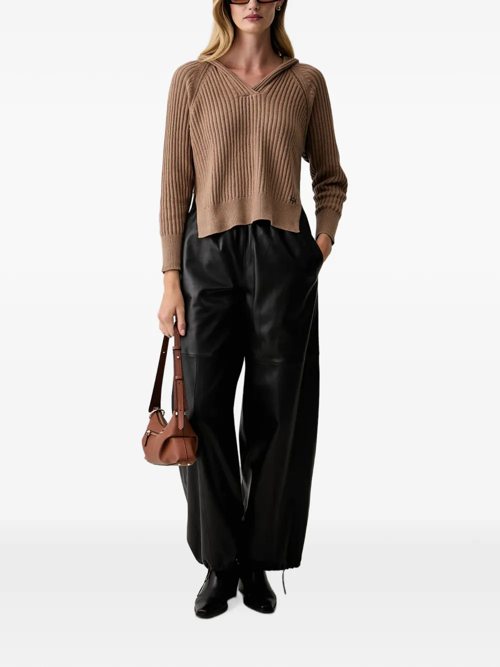 DKNY Ribgebreide hoodie met raglan mouwen Beige