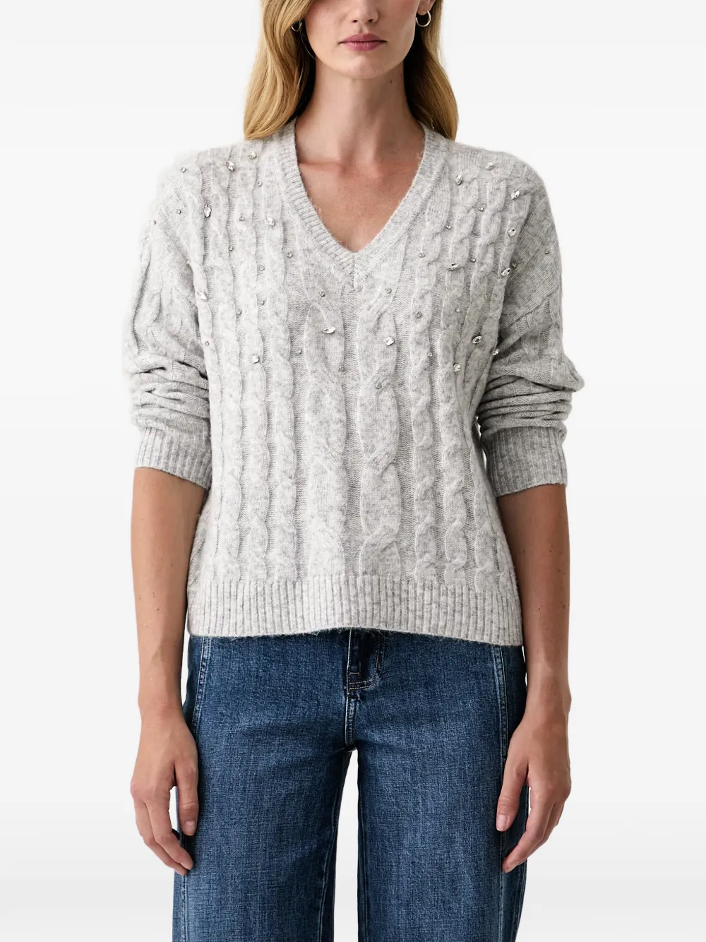 DKNY crystal-embellished cable-knit sweater