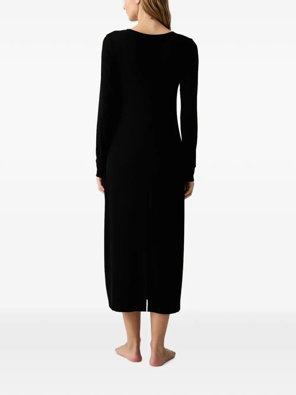 DKNY Ribgebreide nachtjapon met logo-patch Zwart