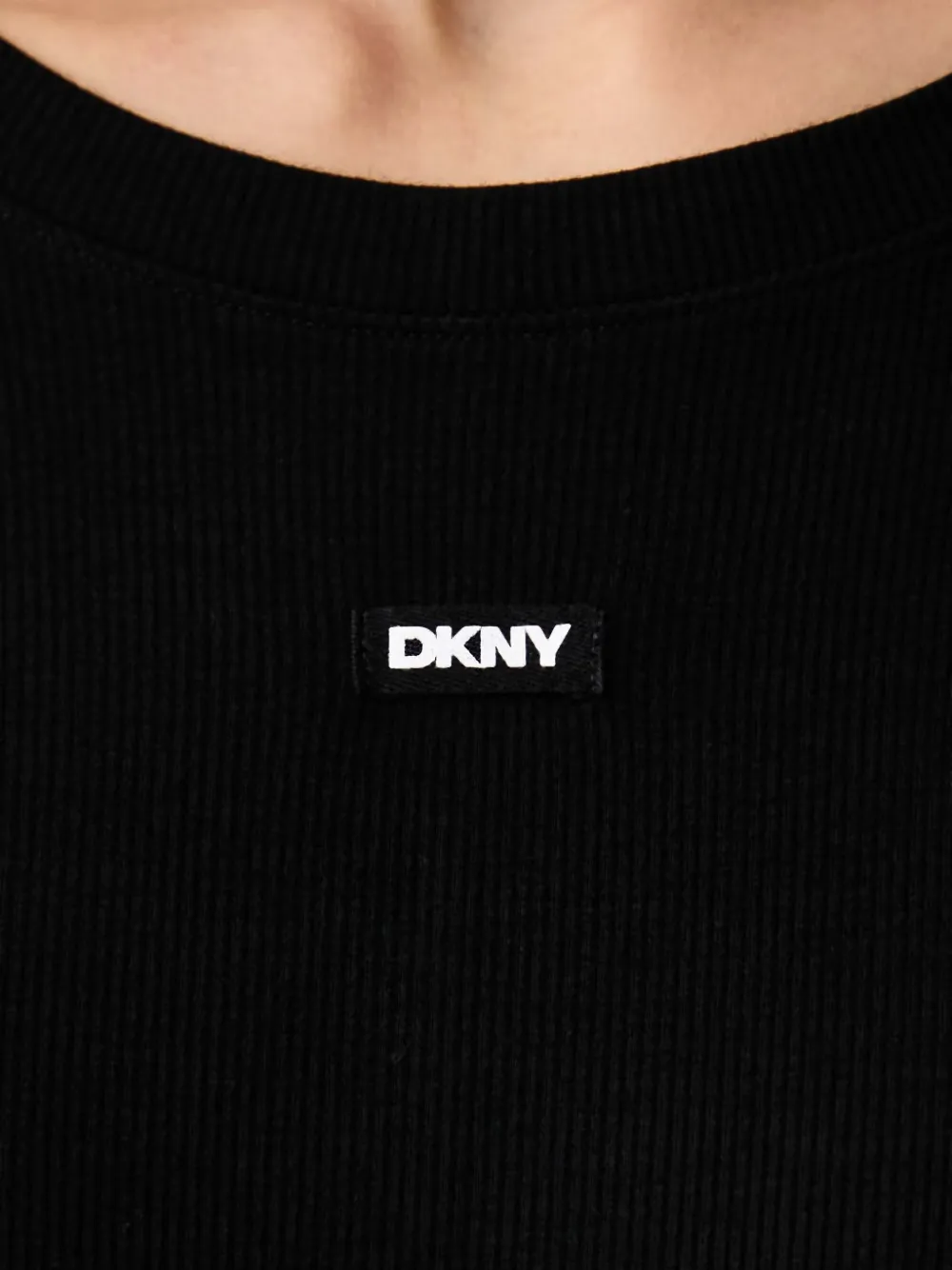 DKNY Ribgebreide nachtjapon met logo-patch Zwart