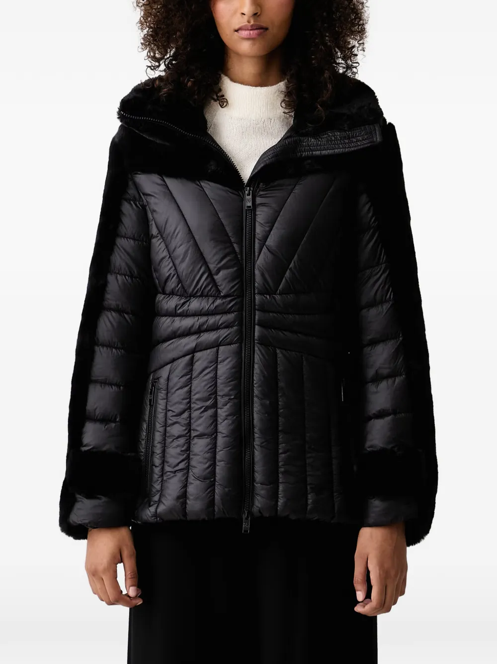 DKNY faux-fur trim quilted jacket
