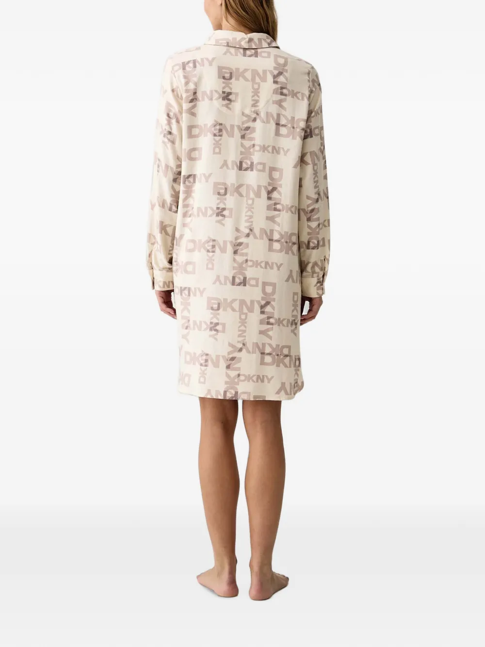 DKNY Nachtjapon met logo-print en knopen Beige