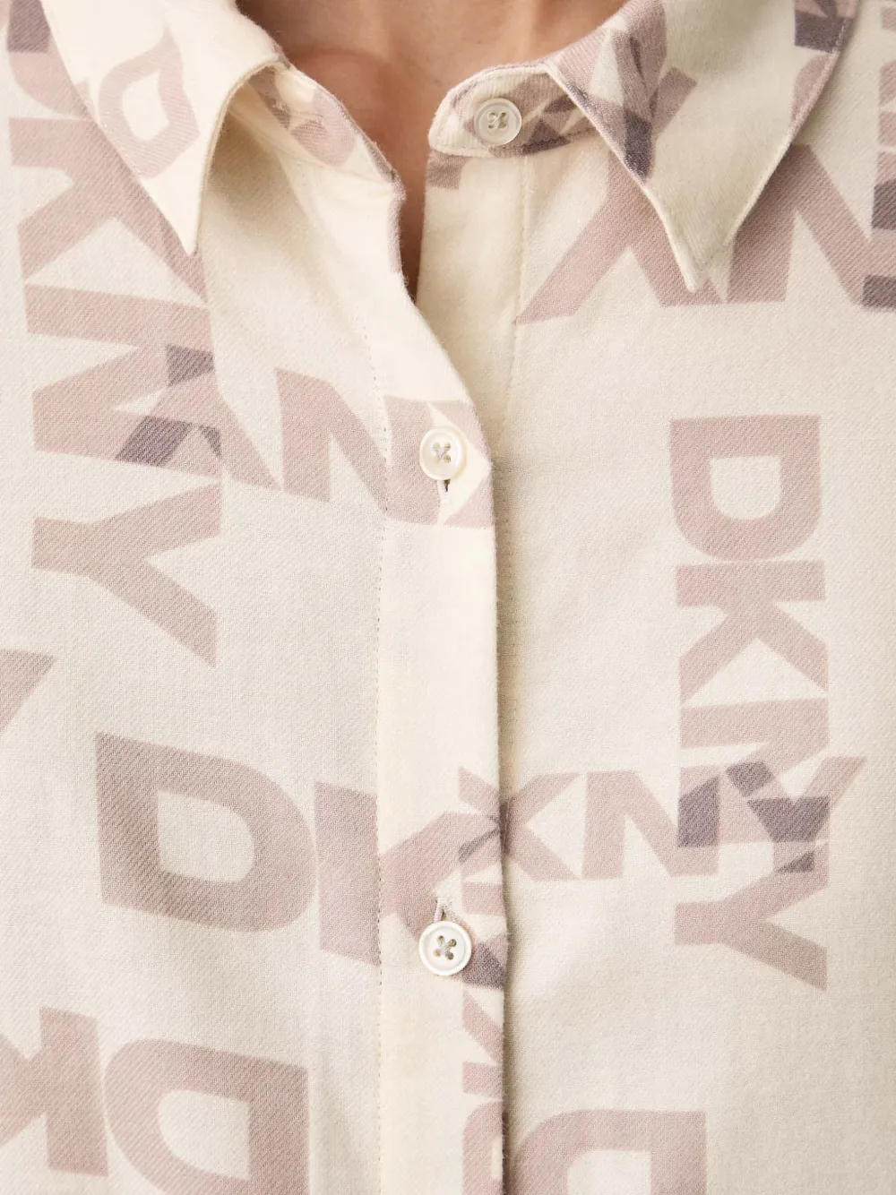 DKNY Nachtjapon met logo-print en knopen Beige