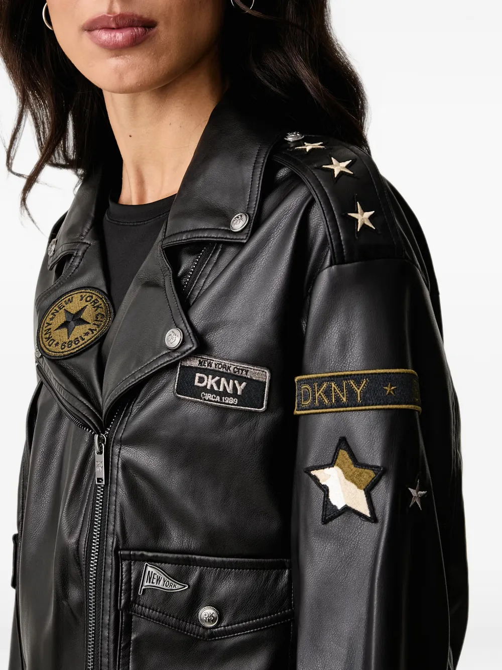 DKNY Bikerjack van imitatieleer met patchdetail Zwart
