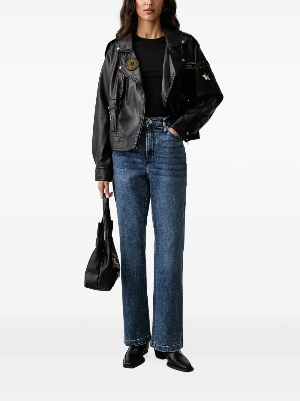 DKNY Bikerjack van imitatieleer met patchdetail Zwart