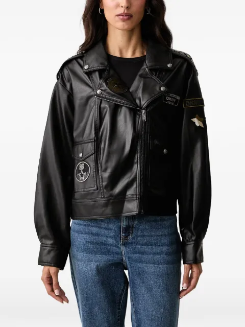DKNY patch-detail biker faux-leather jacket