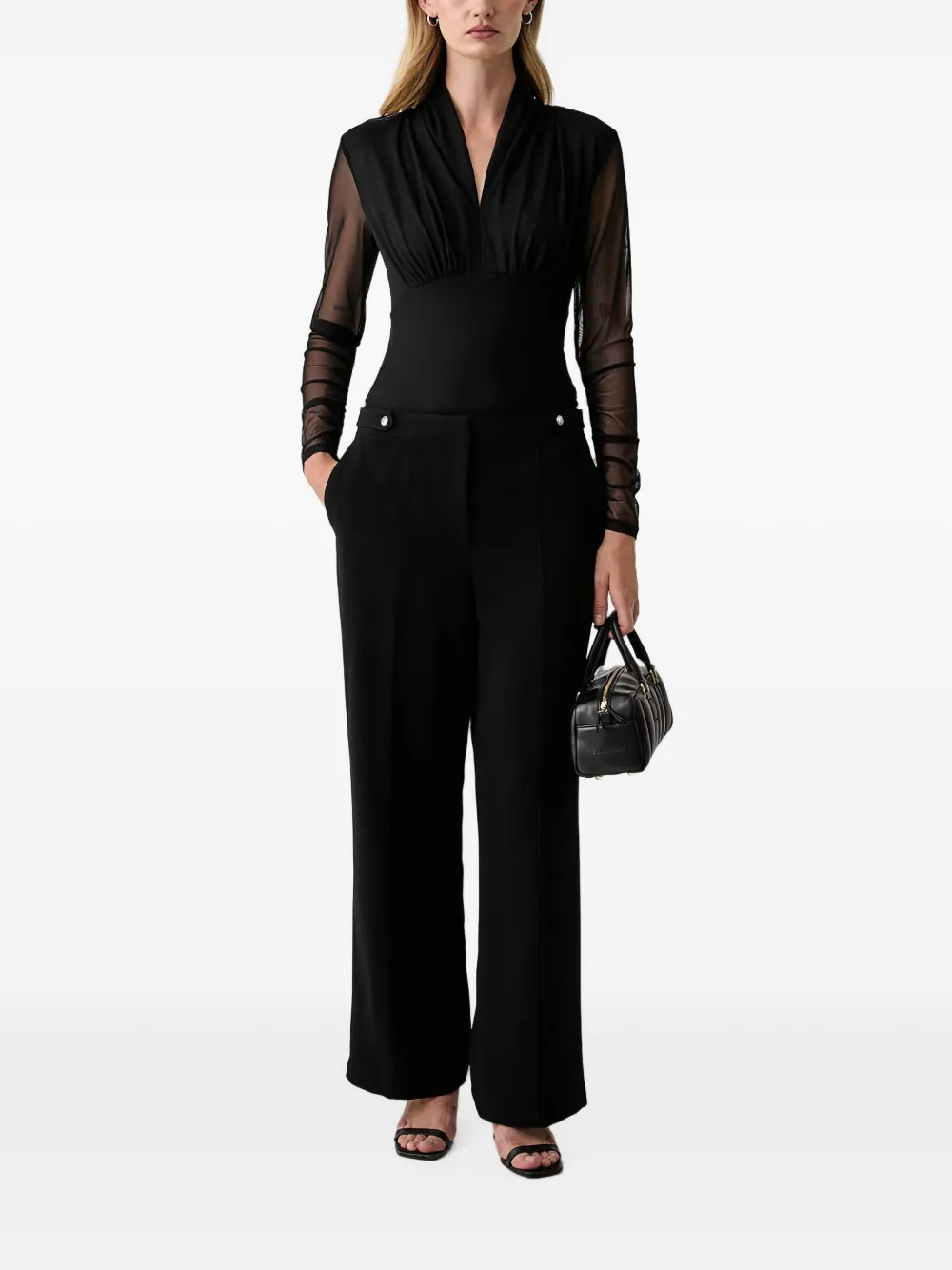 DKNY Broek met wijde pijpen en logoknoop Zwart