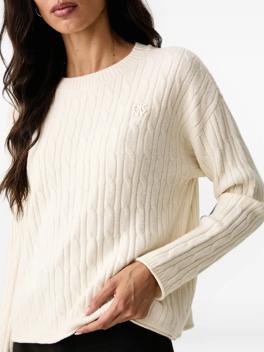 DKNY cable-knit logo-patch sweater Beige