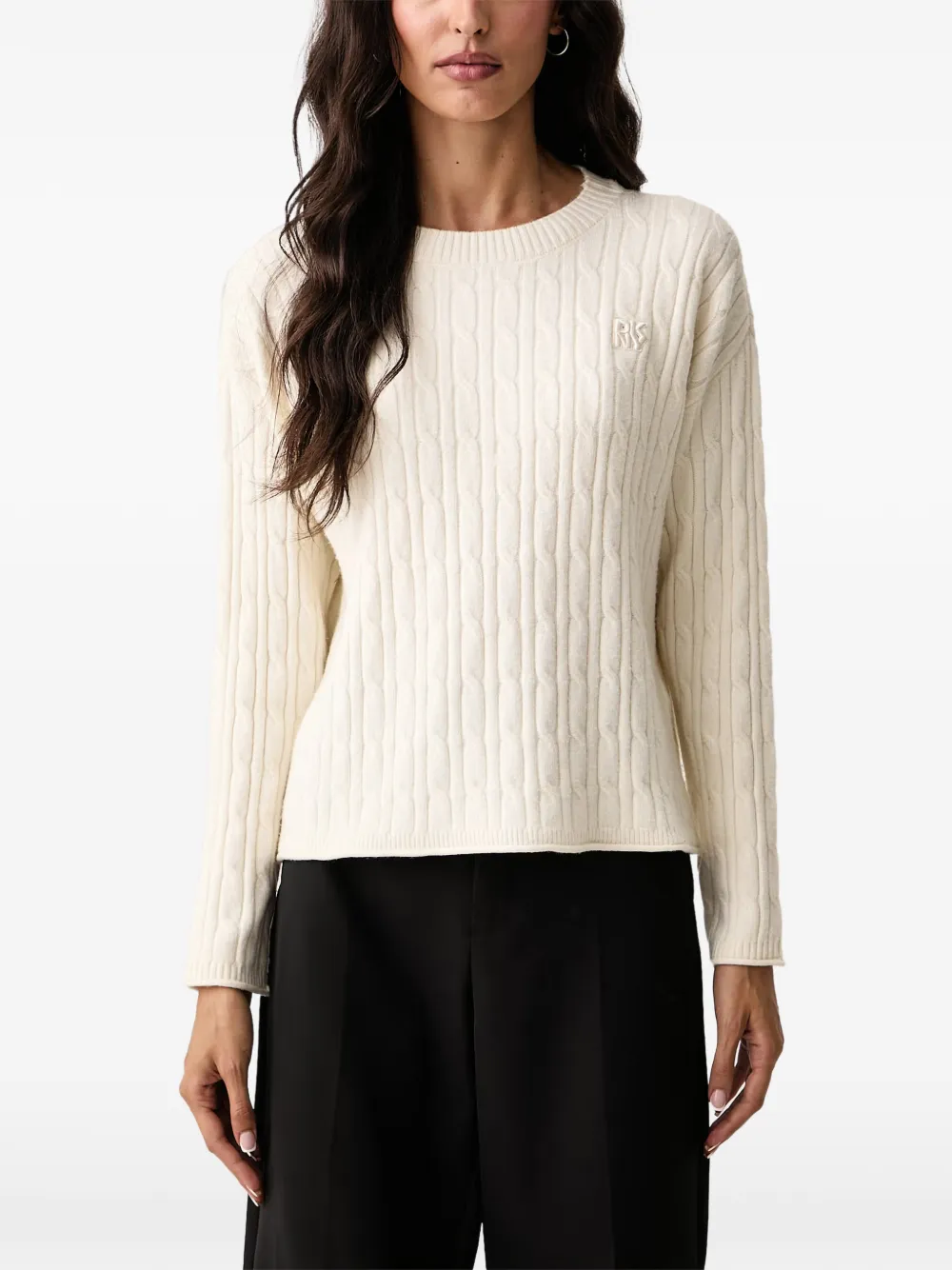 DKNY cable-knit logo-patch sweater Beige