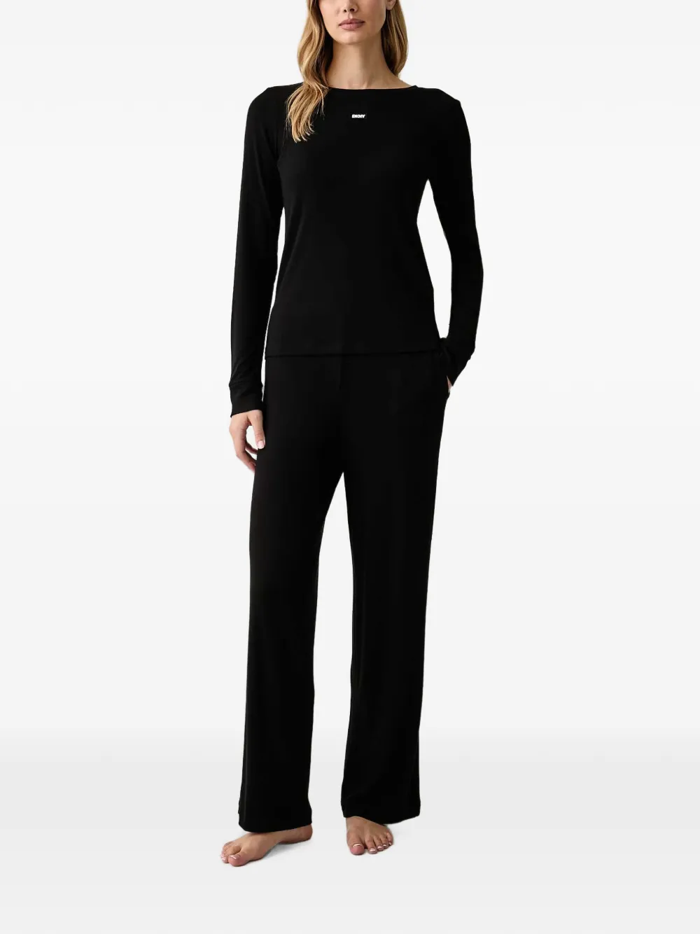 DKNY ribbed logo-patch pajama set