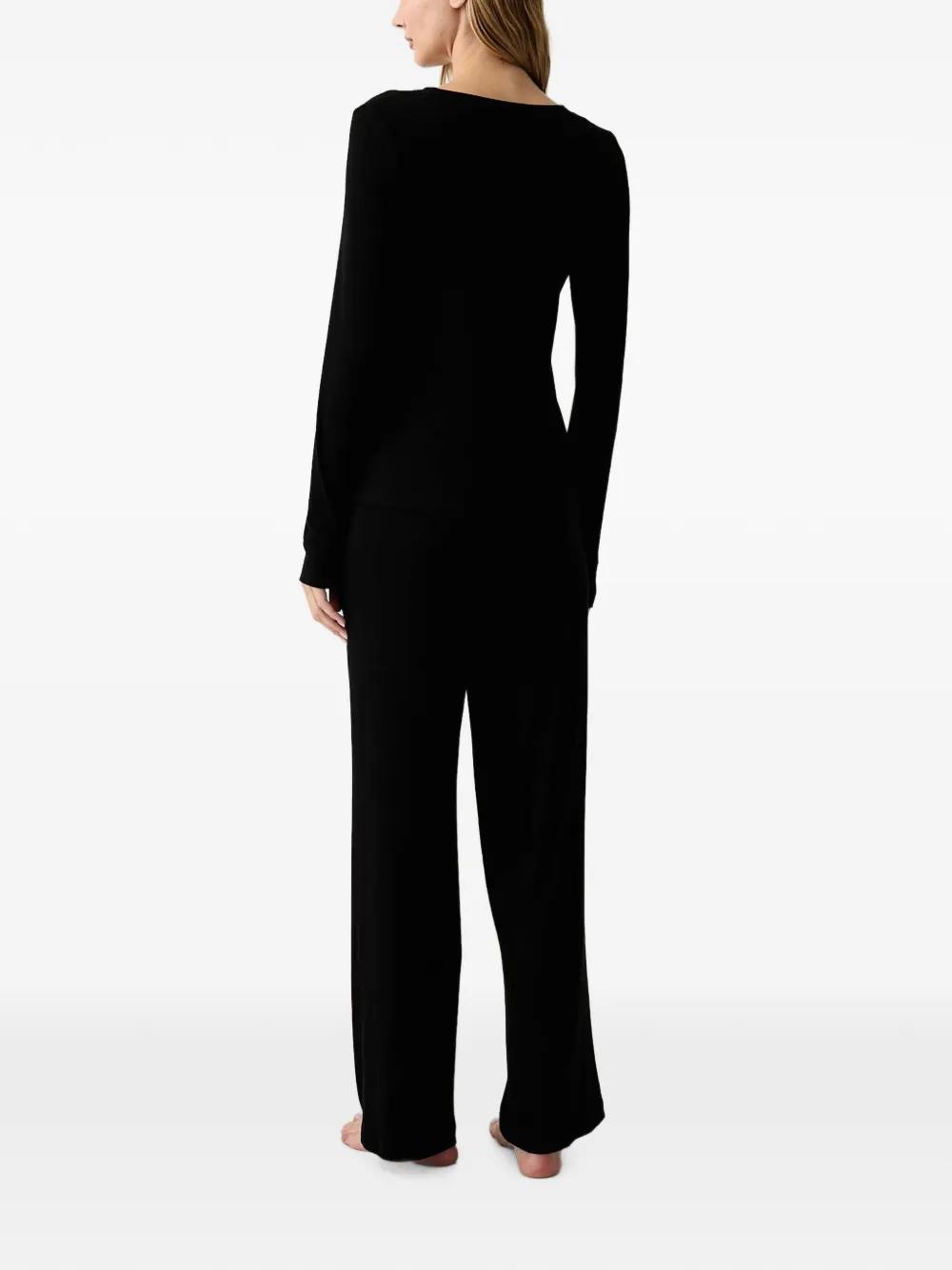 DKNY Geribbelde pyjamaset met logo-patch Zwart