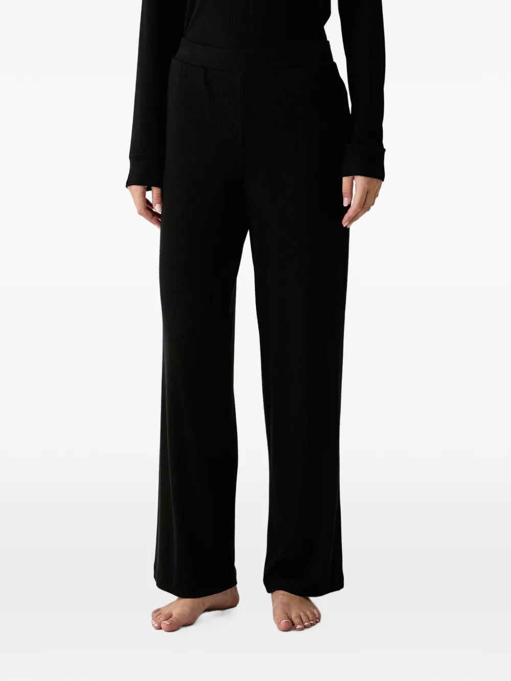 DKNY Geribbelde pyjamaset met logo-patch Zwart