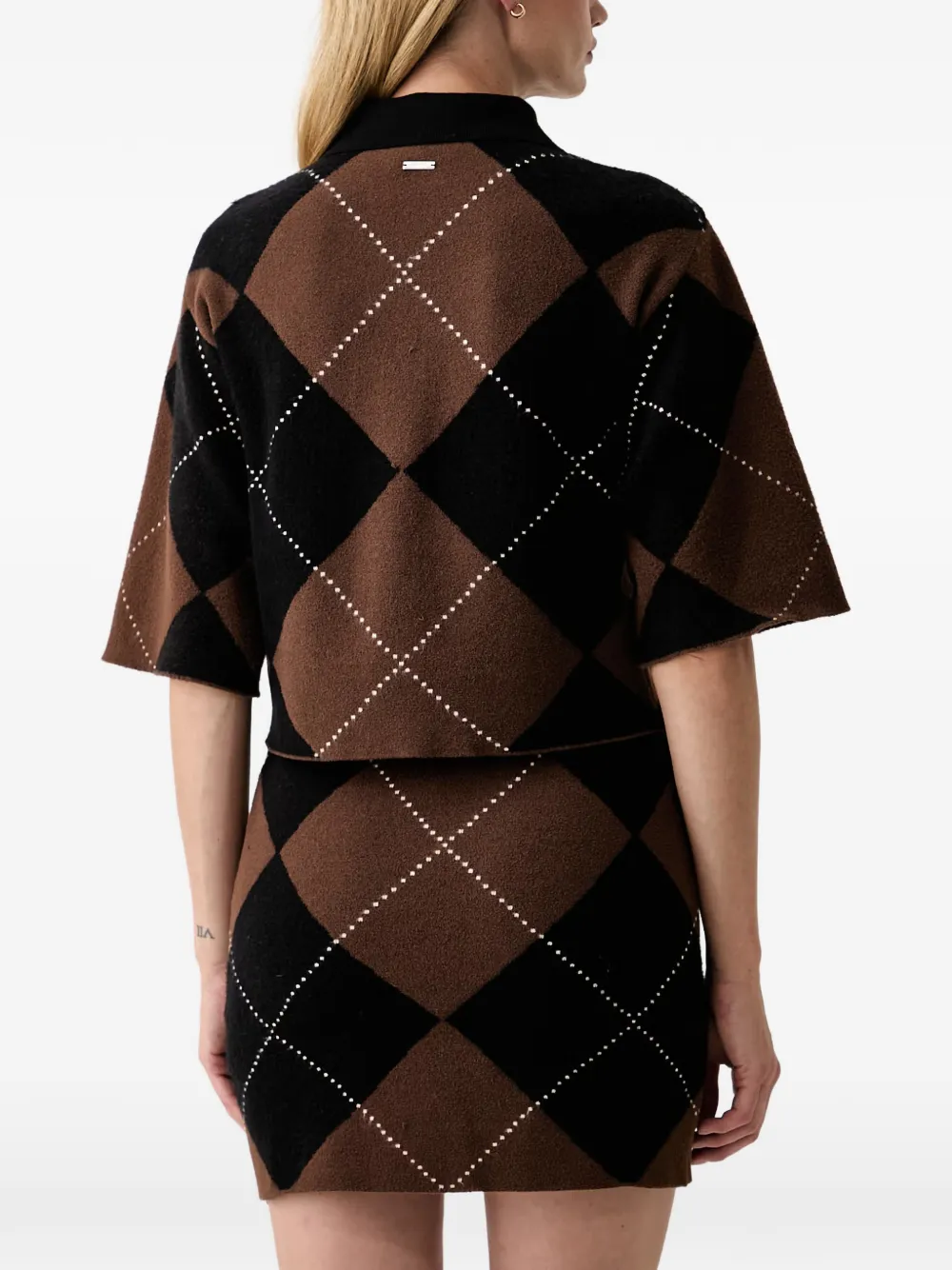 DKNY Blouse met korte mouwen en argyle-patroon Bruin