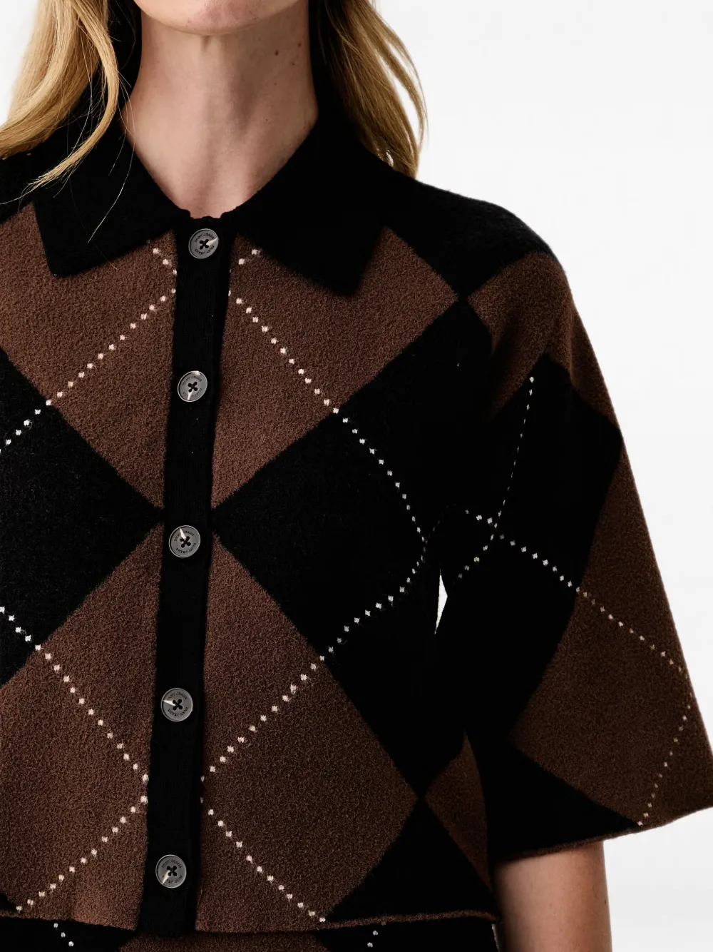 DKNY Blouse met korte mouwen en argyle-patroon Bruin