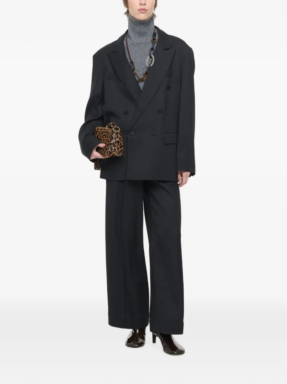 Plan C peak-lapel double-breasted blazer Zwart