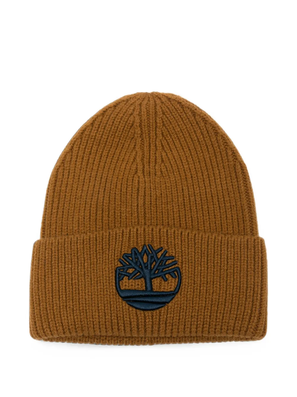 Timberland Kids logo-patch ribbed-knit beanie hat - Marrone