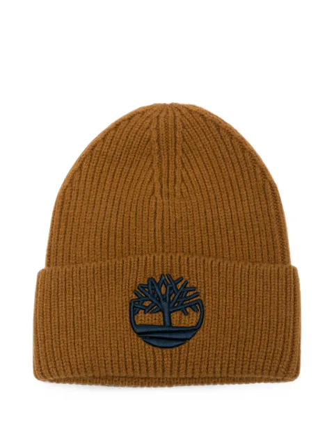 Timberland Kids logo-patch ribbed-knit beanie hat