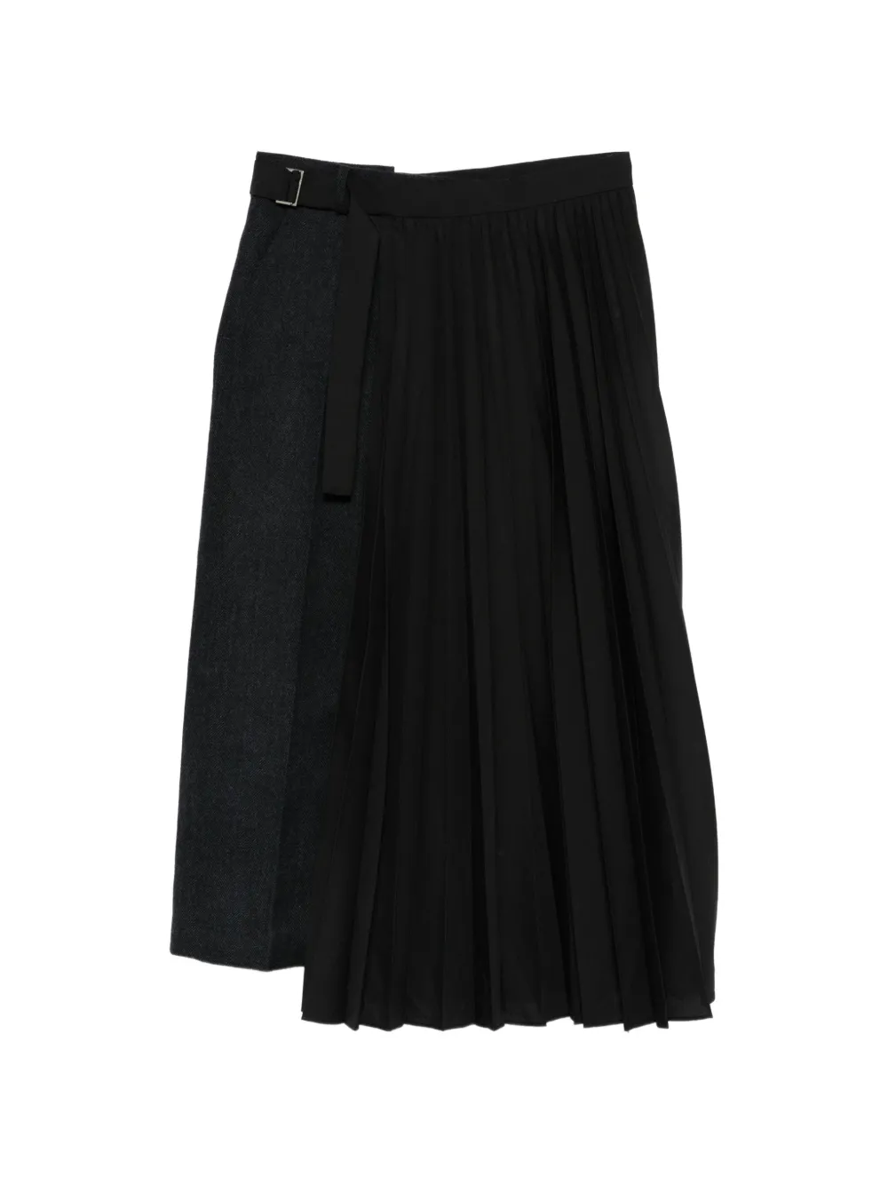 sacai double-faced herringbone pleated maxi skirt
