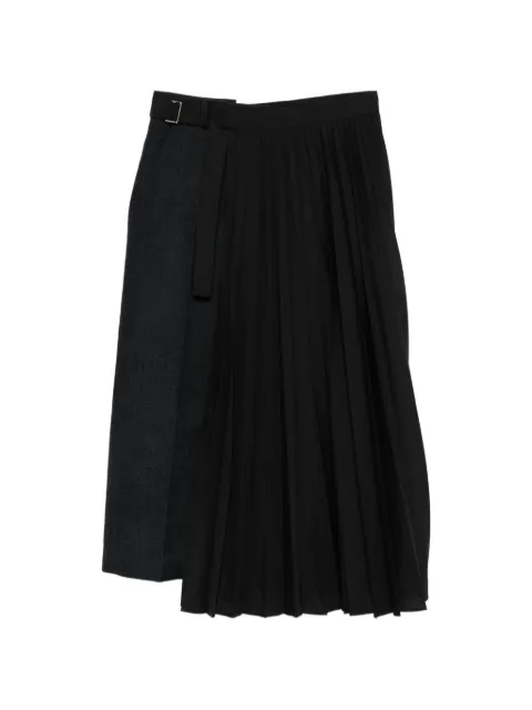 sacai double-faced herringbone pleated maxi skirt