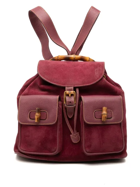 Gucci Pre-Owned grand sac à dos en daim à détail en bambou et lien de resserrage (XXe siècle)