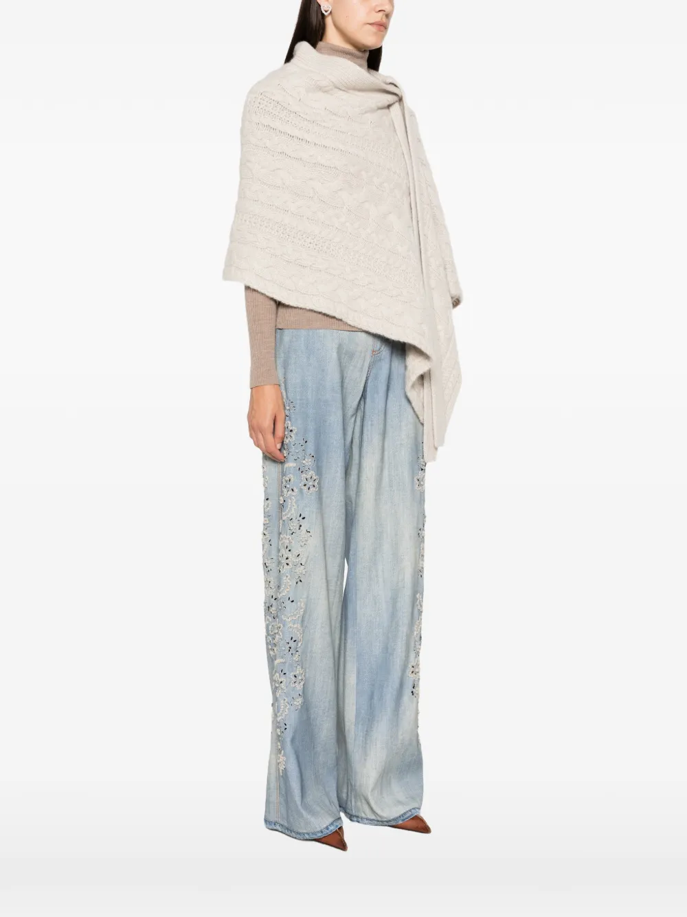 Ermanno Scervino Kabelgebreide cape Beige
