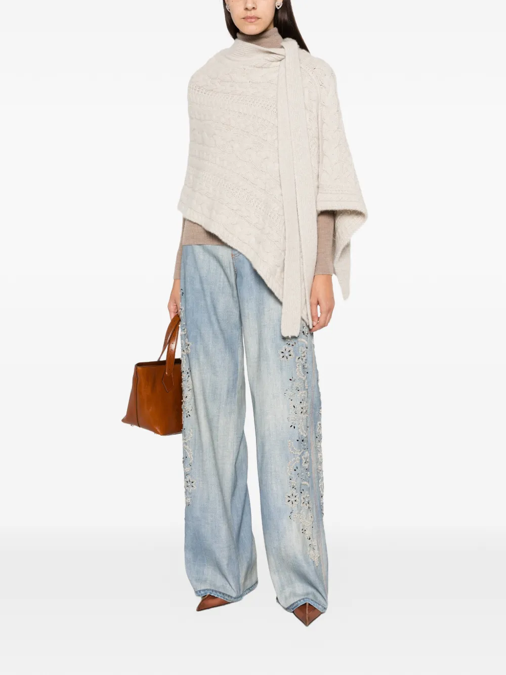 Ermanno Scervino Kabelgebreide cape Beige
