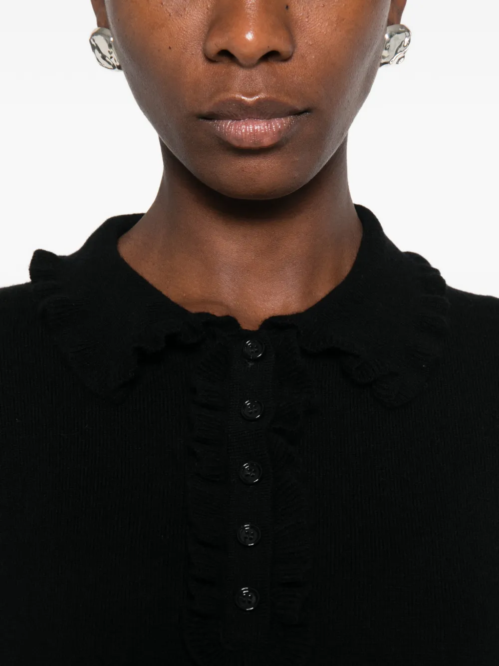 Allude Trui met polokraag en ruches Zwart