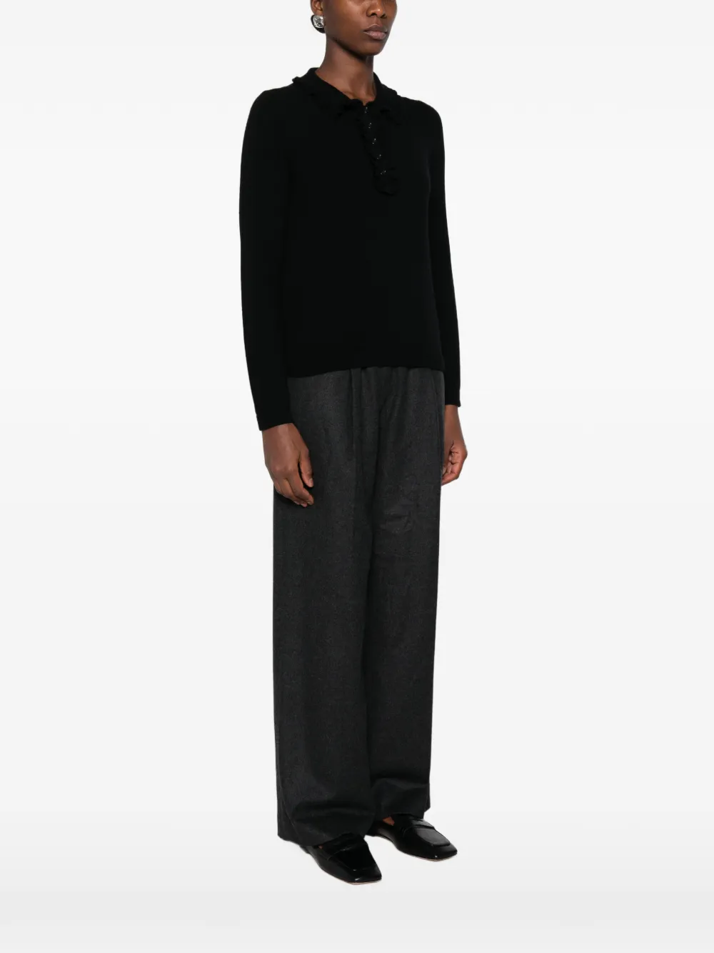 Allude Trui met polokraag en ruches Zwart