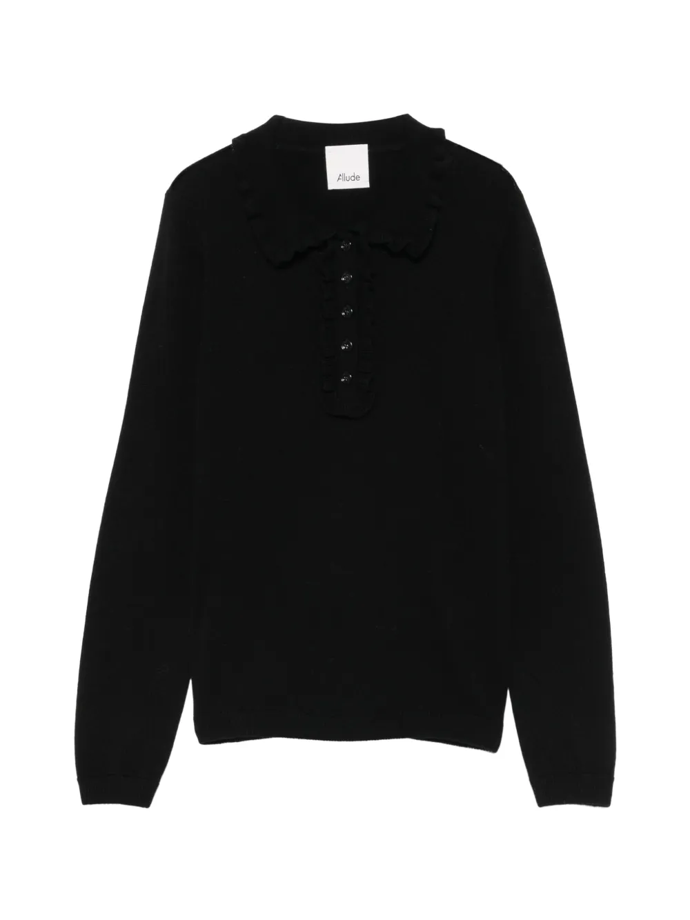 Allude ruffle-trimmed polo-collar sweater - Nero