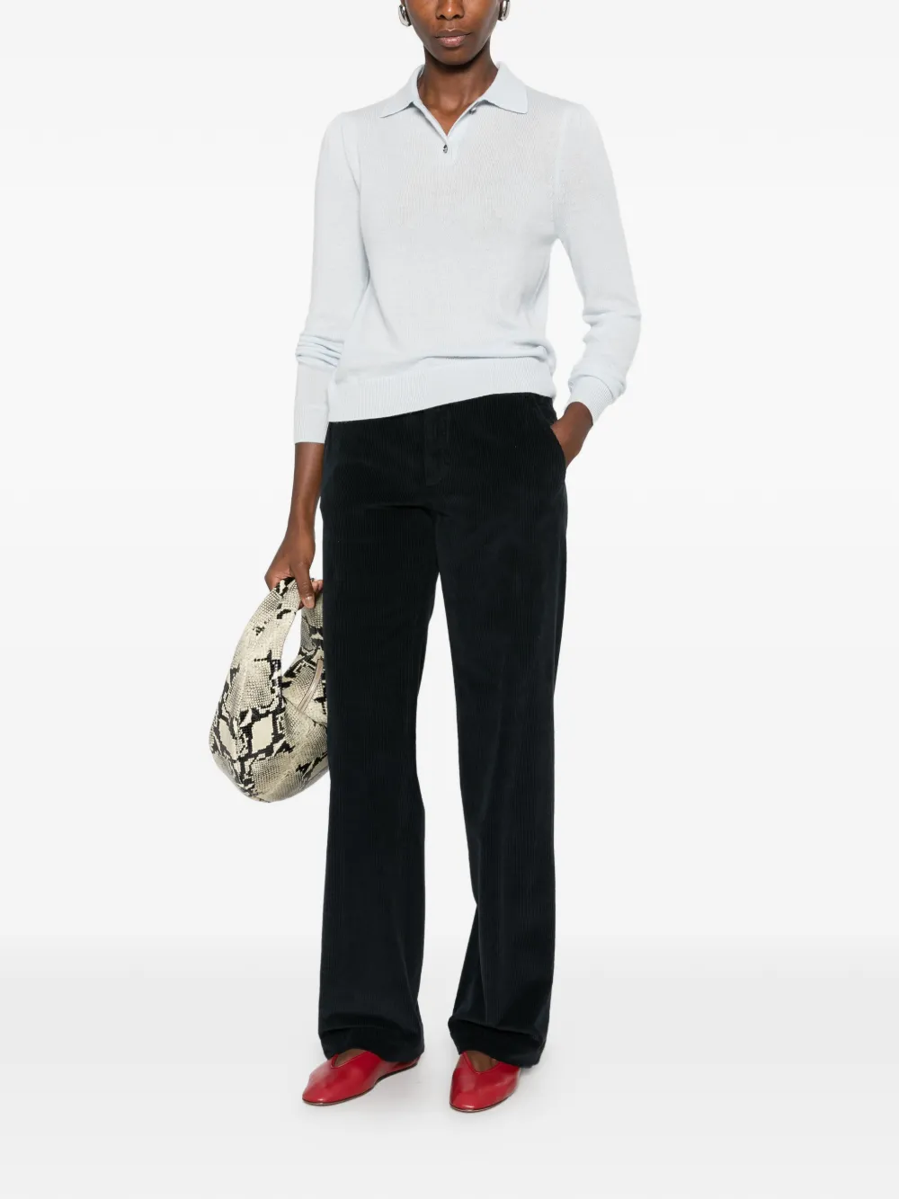 Allude Fijngebreid poloshirt met lange mouwen Blauw