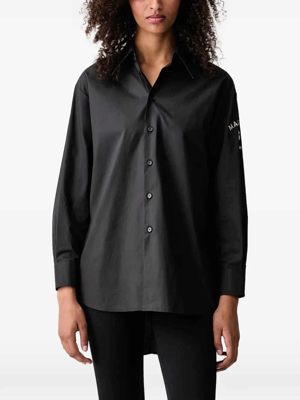 MM6 Maison Margiela logo-print button-down cotton shirt Zwart