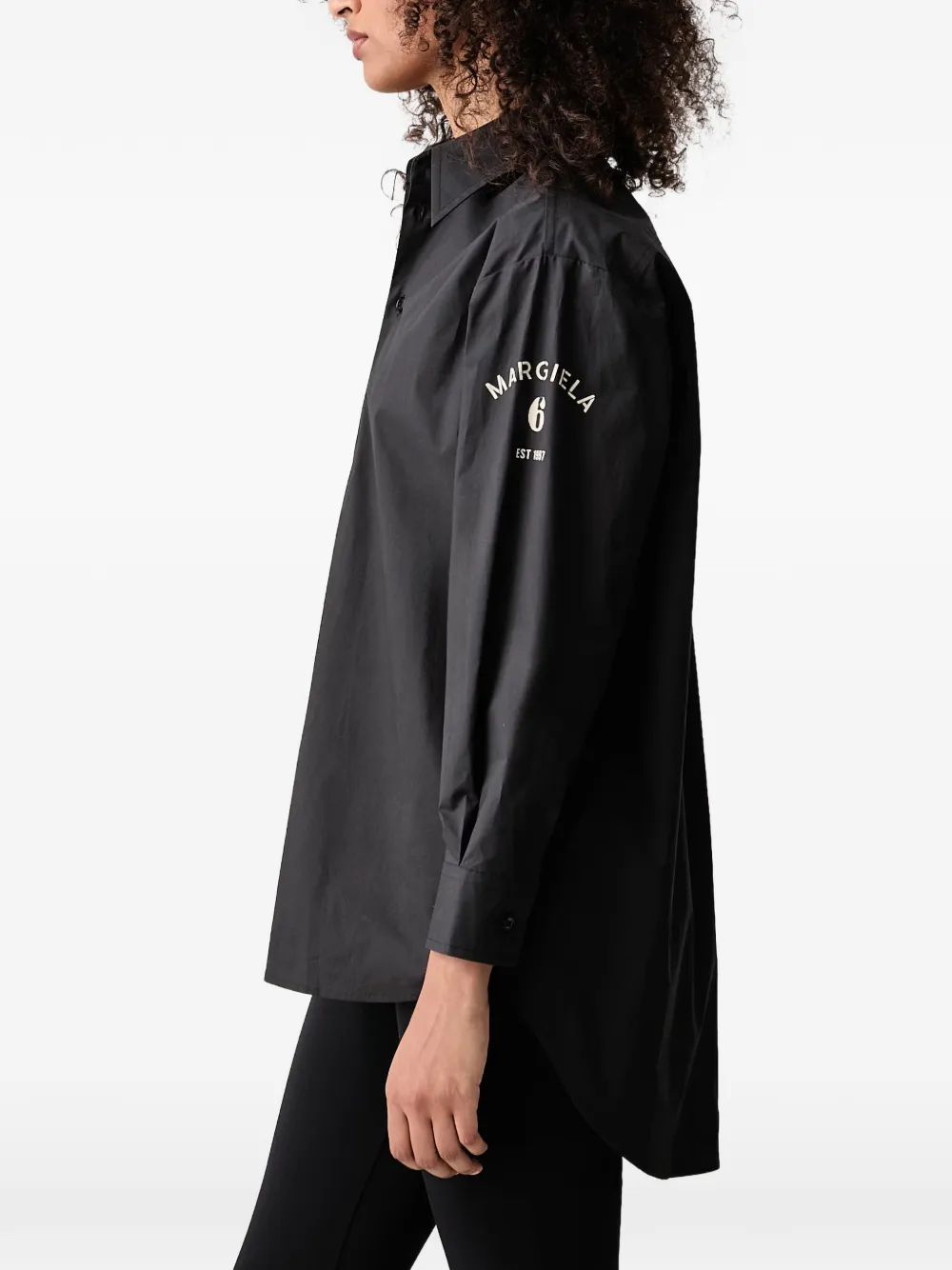 MM6 Maison Margiela logo-print button-down cotton shirt Zwart