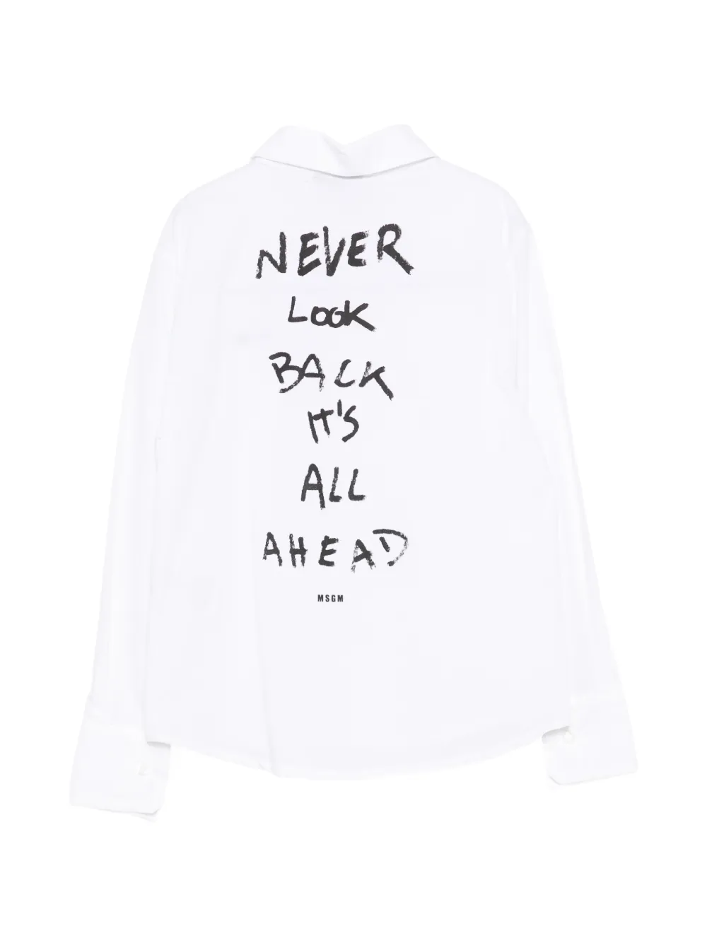 MSGM Kids logo-embroidered slogan-print shirt Wit