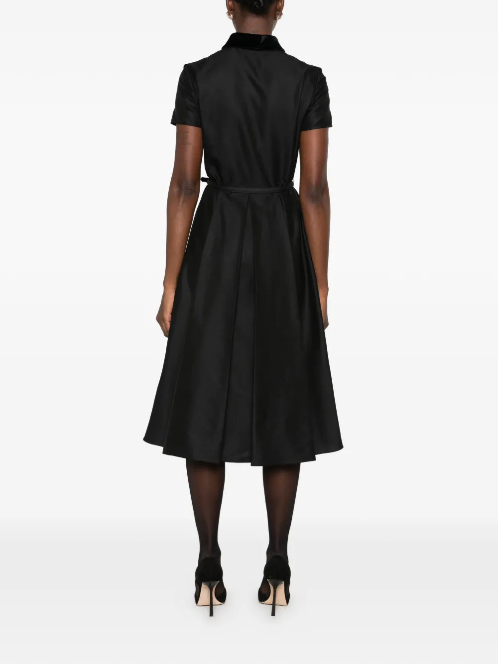 FENDI velvet-collar belted midi dress Zwart