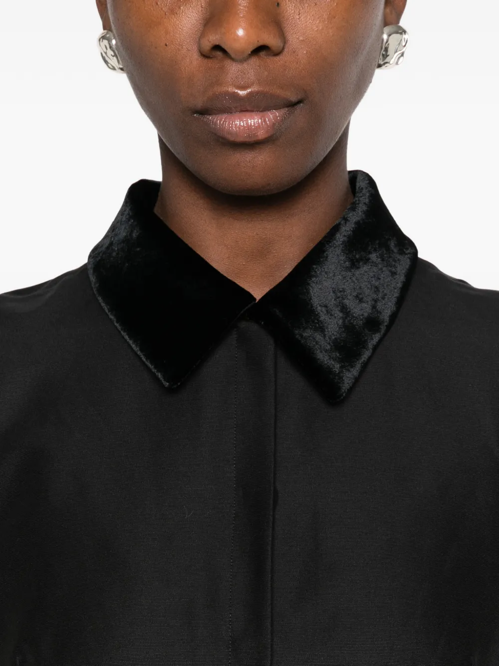 FENDI velvet-collar belted midi dress Zwart
