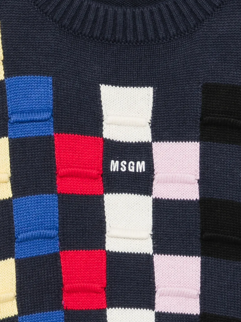 MSGM Kids Gebreide trui met intarsia en geborduurd logo Blauw