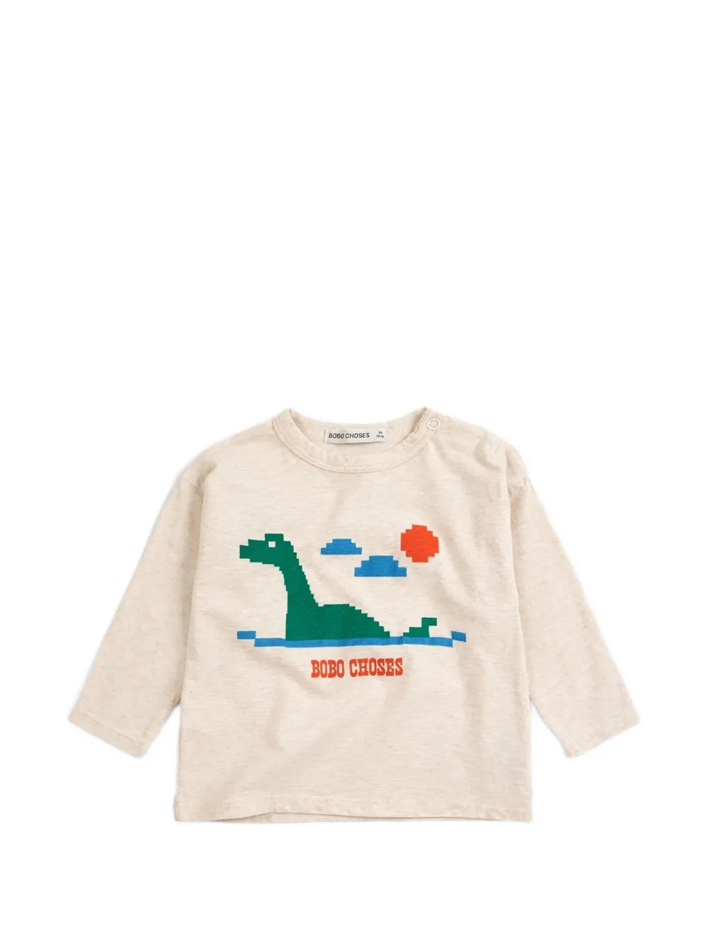 Bobo Choses Lake Monster graphic-print long-sleeve T-shirt - Toni neutri