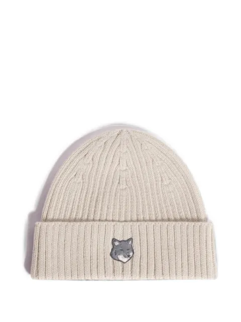 Maison Kitsuné fox-patch ribbed-knit beanie hat