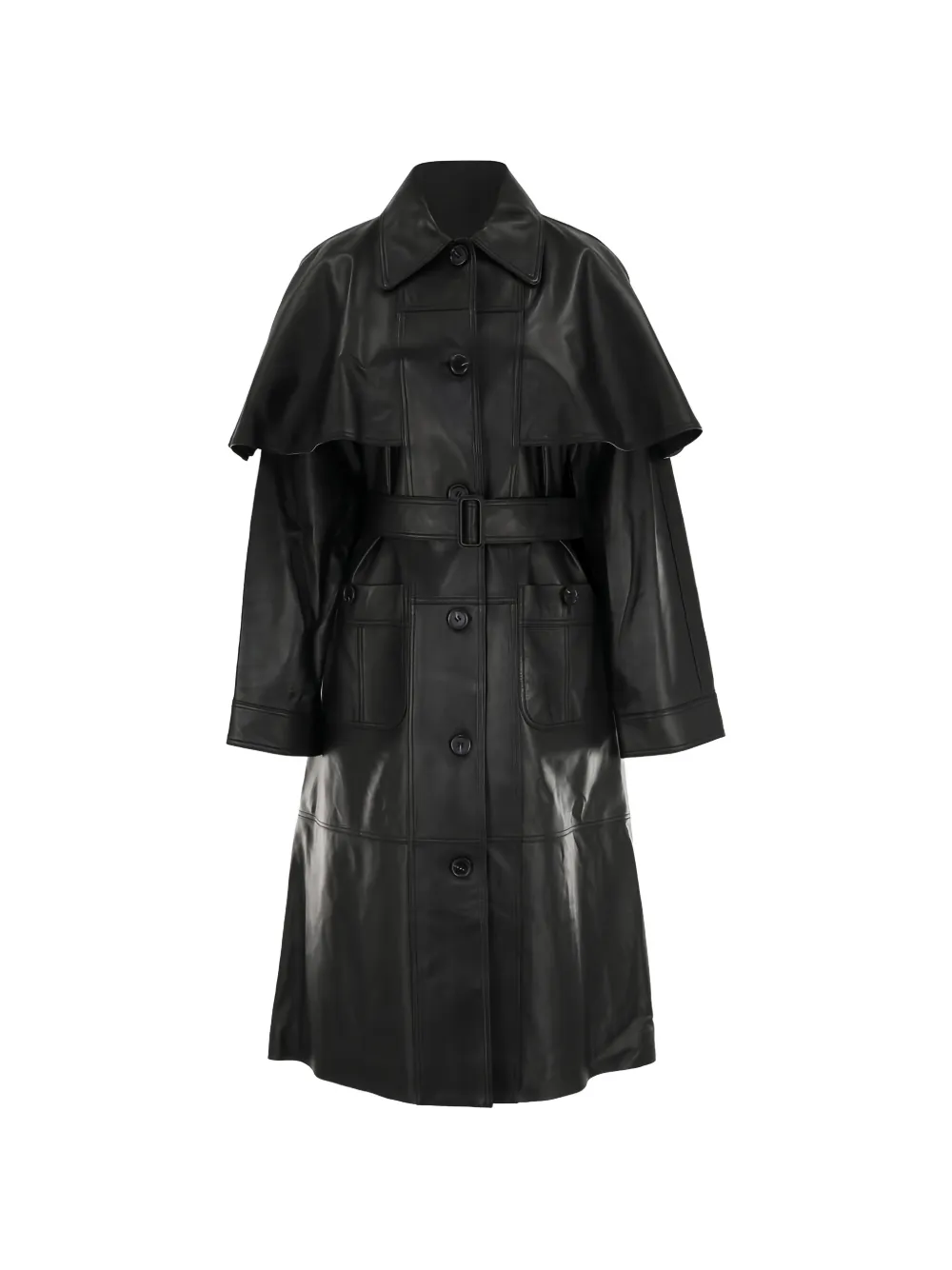 Sea Caitlin cape-detail leather trench coat - Nero