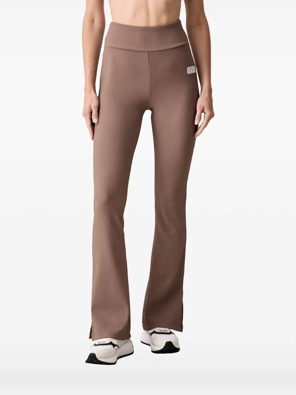 Ea7 Emporio Armani ribbed-knit flared leggings - Marrone