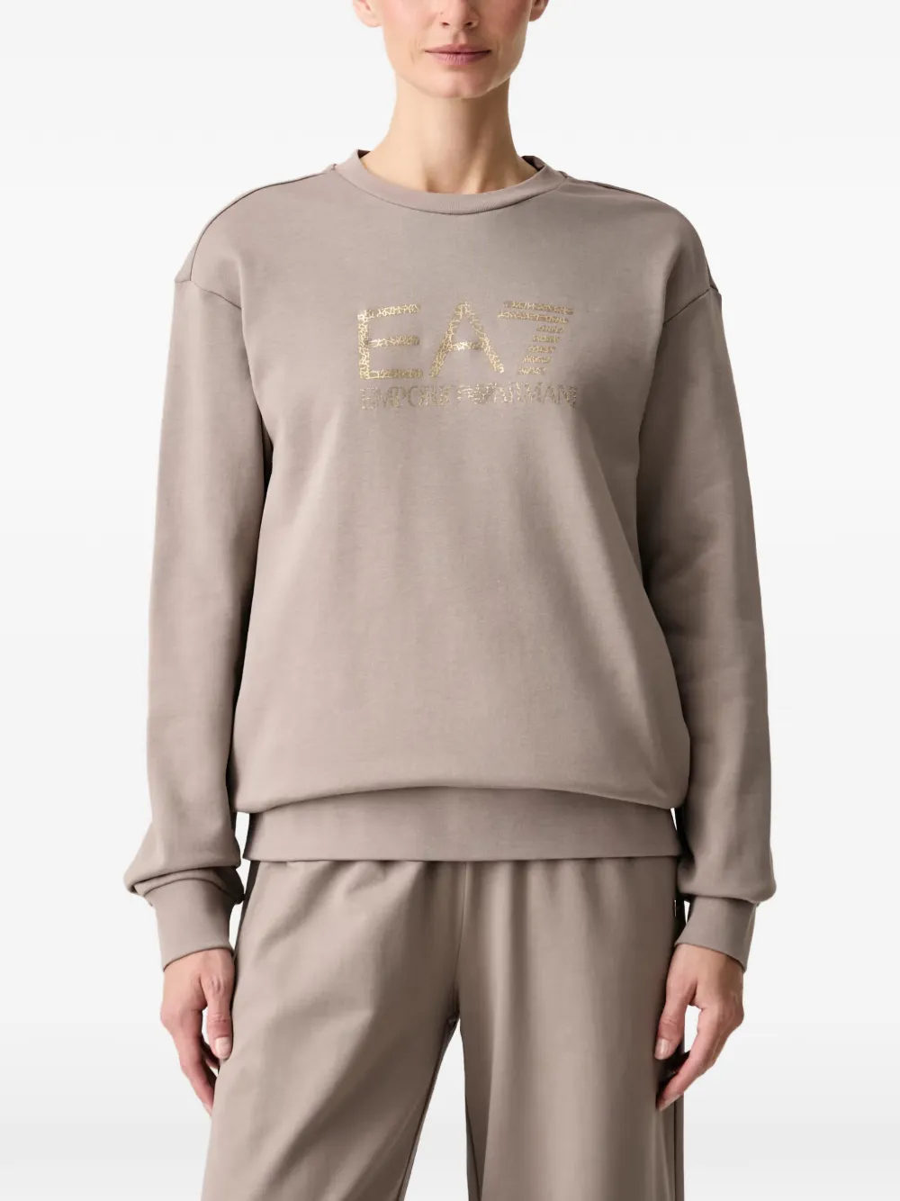 Ea7 Logo-print Crewneck Sweatshirt In Neutral