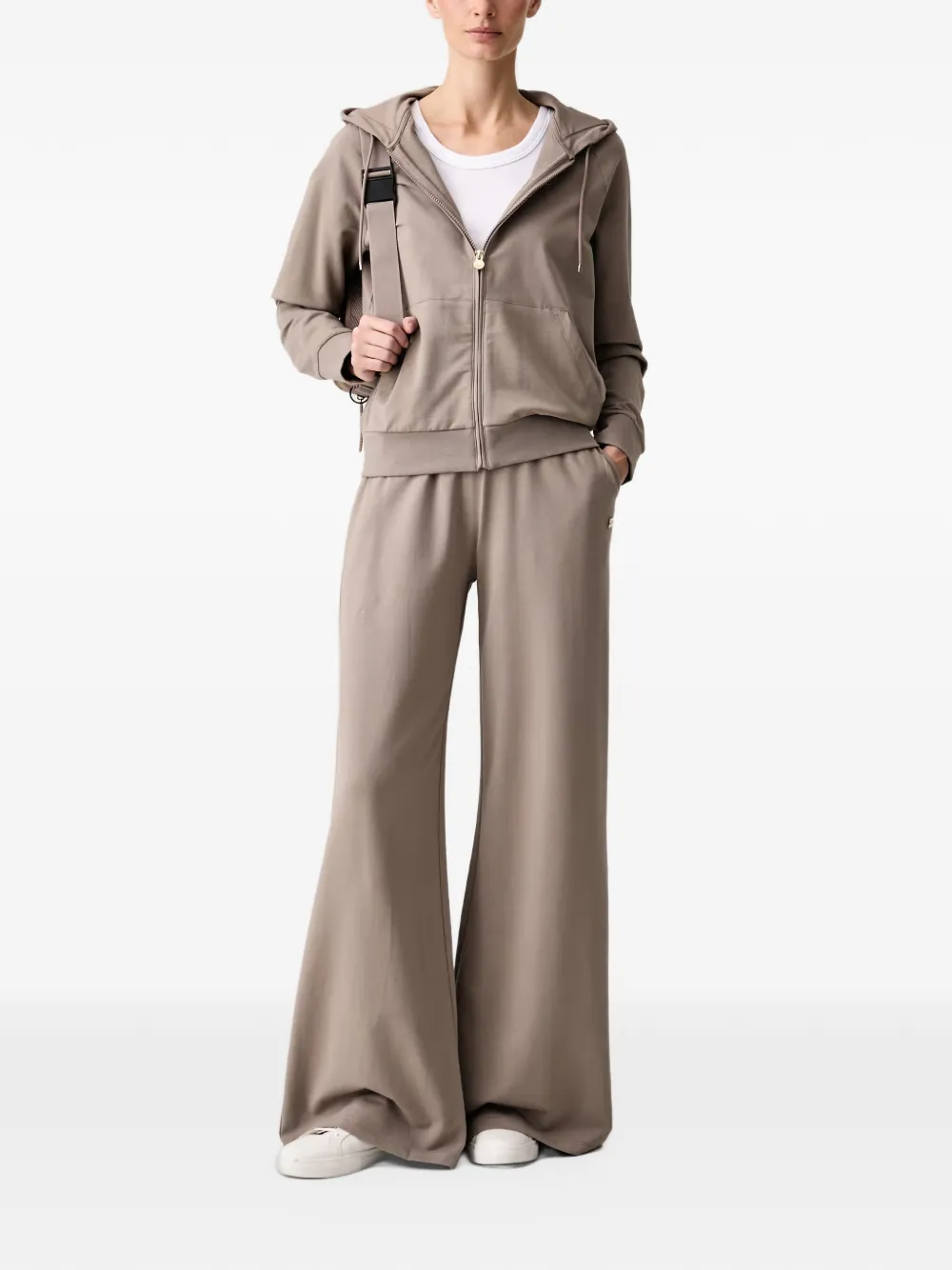Ea7 Emporio Armani logo-plaque wide-leg track pants Beige