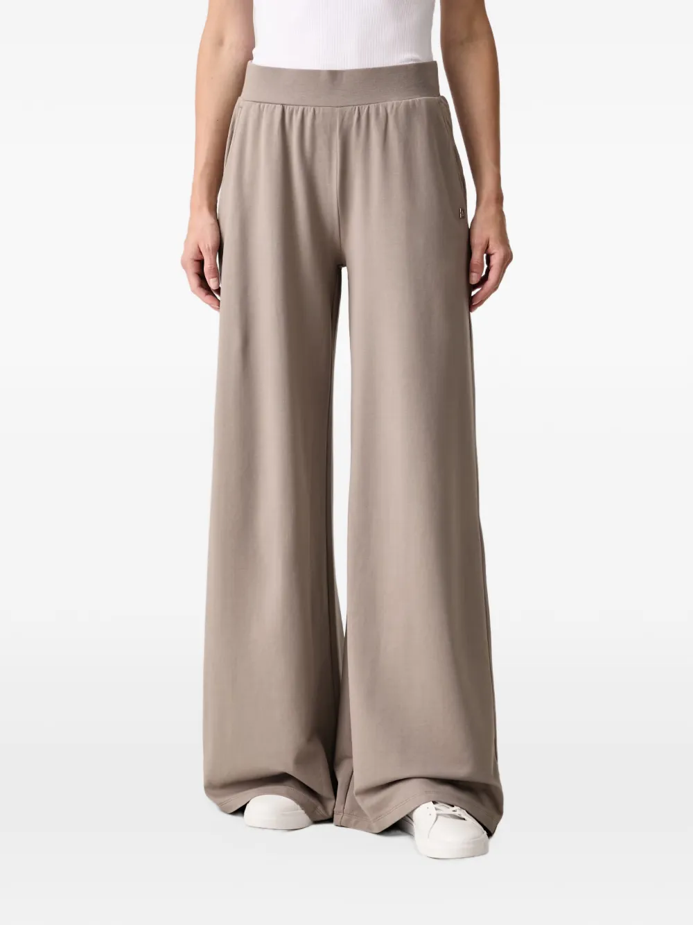 Ea7 Logo-plaque Wide-leg Track Pants In Neutral